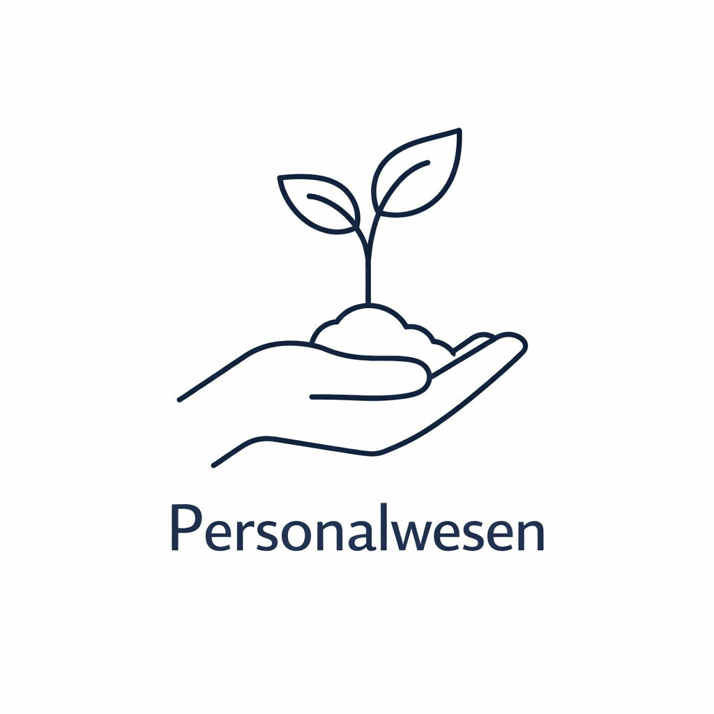 Auf dem Bild sieht man eine Hand die eine kleiner Sprössling hält. Es ist alles in Dunkelblau und darunter steht Personalwesen.